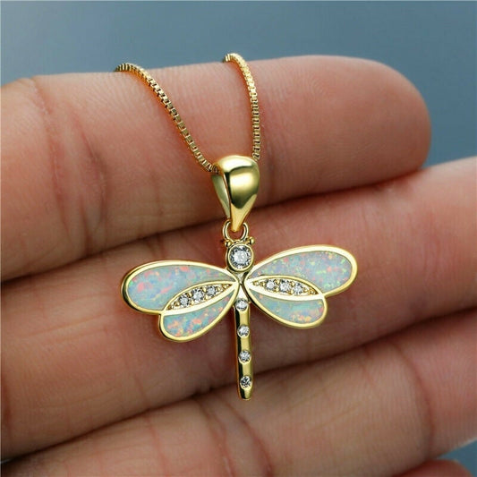 Libellenhalskette aus Gold mit Opal