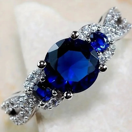 Vintage Silberner Royal Blauer Edelstein Ring